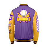 Custom Purple Yellow Letterman Varsity Jacket Personalized Embroidery Printing