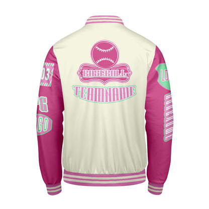 Custom Pink Green Letterman Varsity Jacket Personalized Embroidery Printing