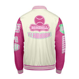 Custom Pink Green Letterman Varsity Jacket Personalized Embroidery Printing