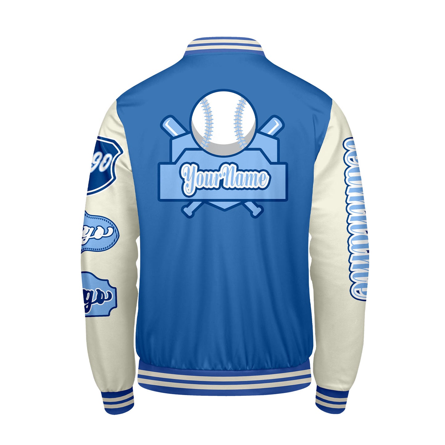 Custom Blue White Letterman Varsity Jacket Personalized Embroidery Printing