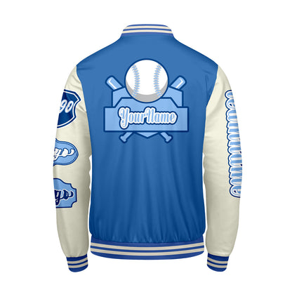Custom Blue White Letterman Varsity Jacket Personalized Embroidery Printing