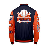 Custom Navy Orange Letterman Varsity Jacket Personalized Embroidery Printing