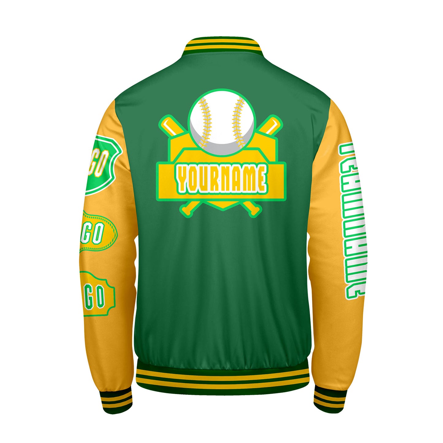 Custom Green Yellow Letterman Varsity Jacket Personalized Embroidery Printing