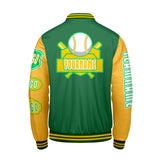 Custom Green Yellow Letterman Varsity Jacket Personalized Embroidery Printing