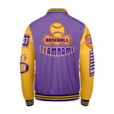 Custom Purple Yellow Letterman Varsity Jacket Personalized Embroidery Printing