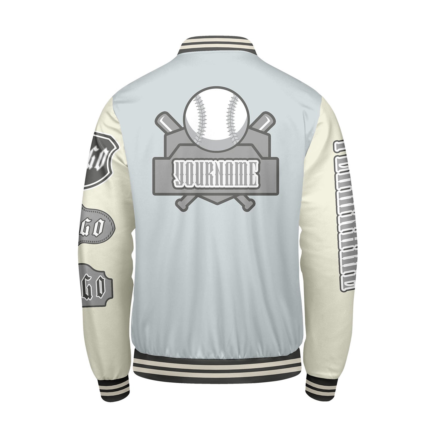 Custom Grey White Letterman Varsity Jacket Personalized Embroidery Printing