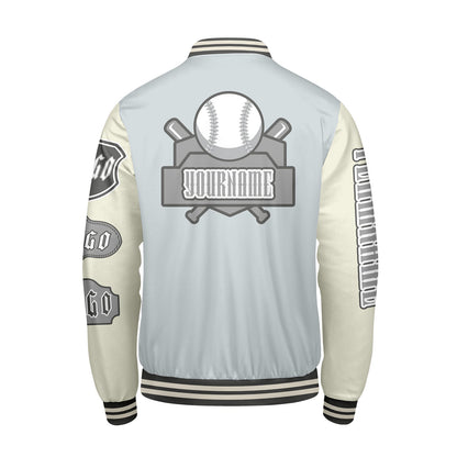 Custom Grey White Letterman Varsity Jacket Personalized Embroidery Printing