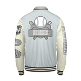 Custom Grey White Letterman Varsity Jacket Personalized Embroidery Printing
