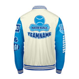 Custom White Blue Letterman Varsity Jacket Personalized Embroidery Printing