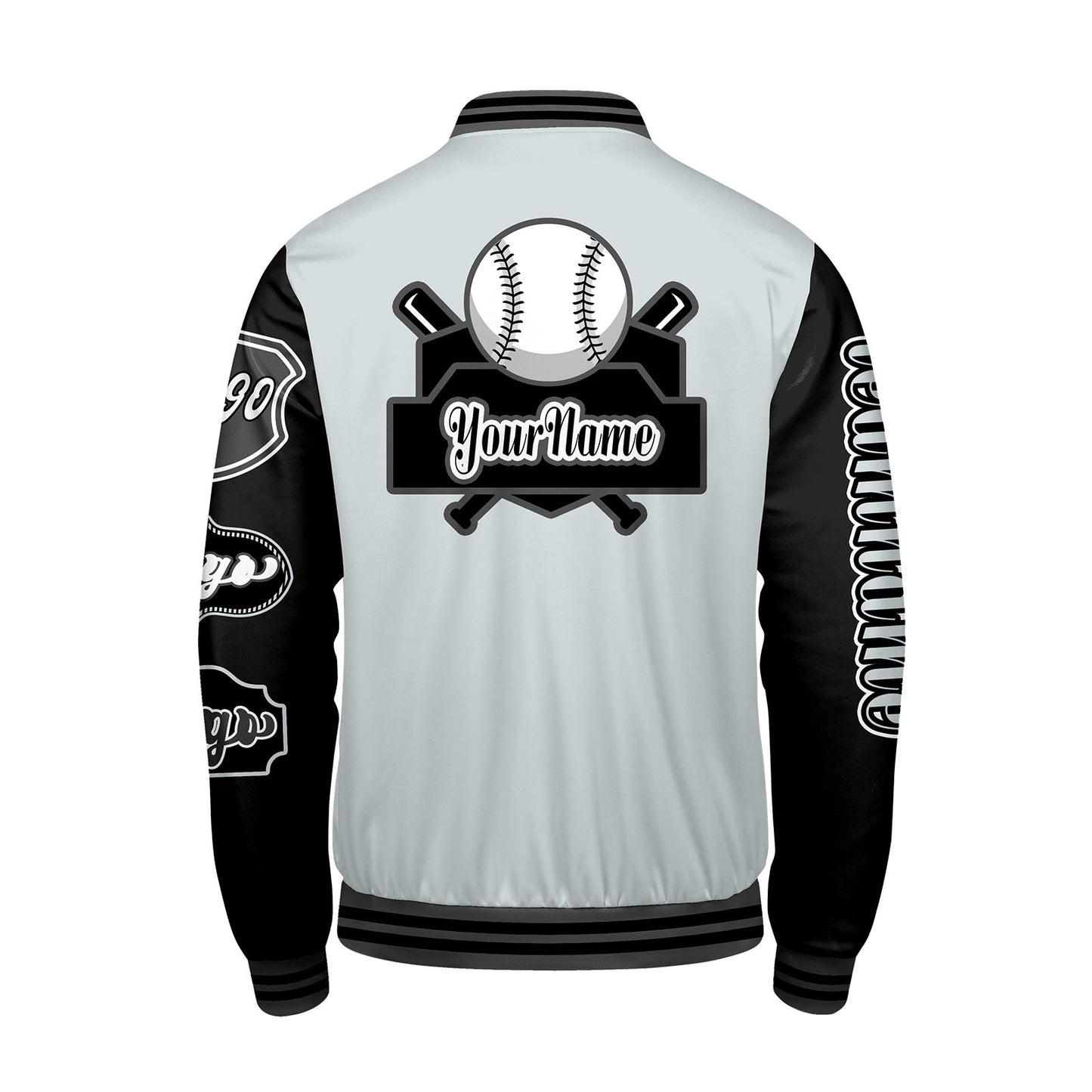 Custom Grey Black Letterman Varsity Jacket Personalized Embroidery Printing