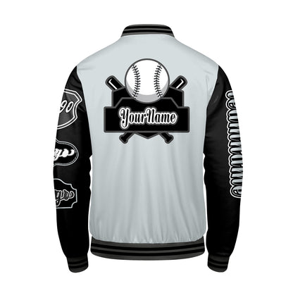 Custom Grey Black Letterman Varsity Jacket Personalized Embroidery Printing