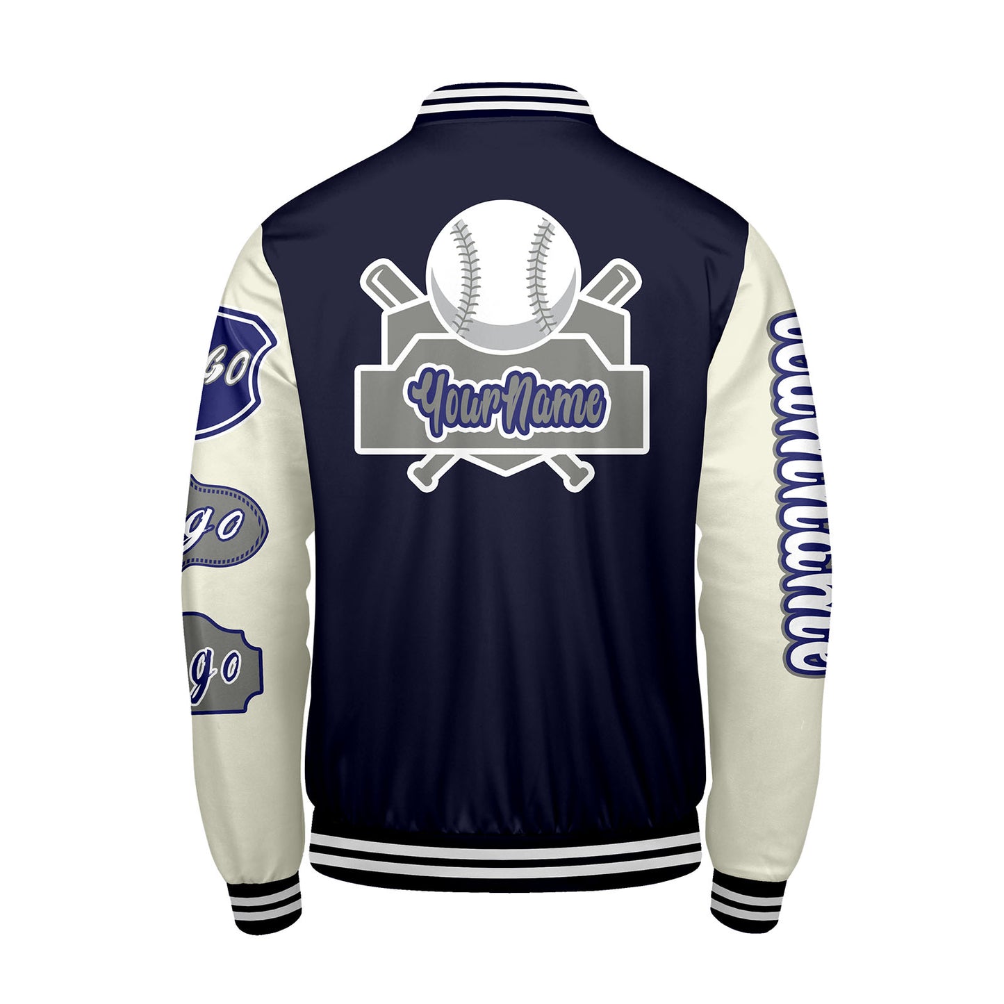 Custom Navy White Letterman Varsity Jacket Personalized Embroidery Printing
