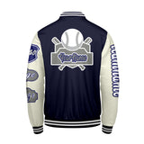 Custom Navy White Letterman Varsity Jacket Personalized Embroidery Printing