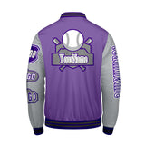 Custom Purple Grey Letterman Varsity Jacket Personalized Embroidery Printing