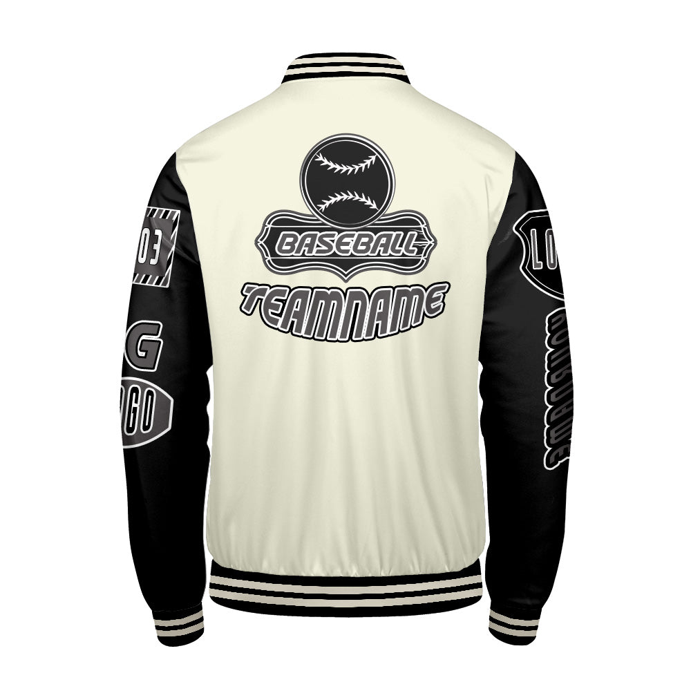 Custom Black White Letterman Varsity Jacket Personalized Embroidery Printing
