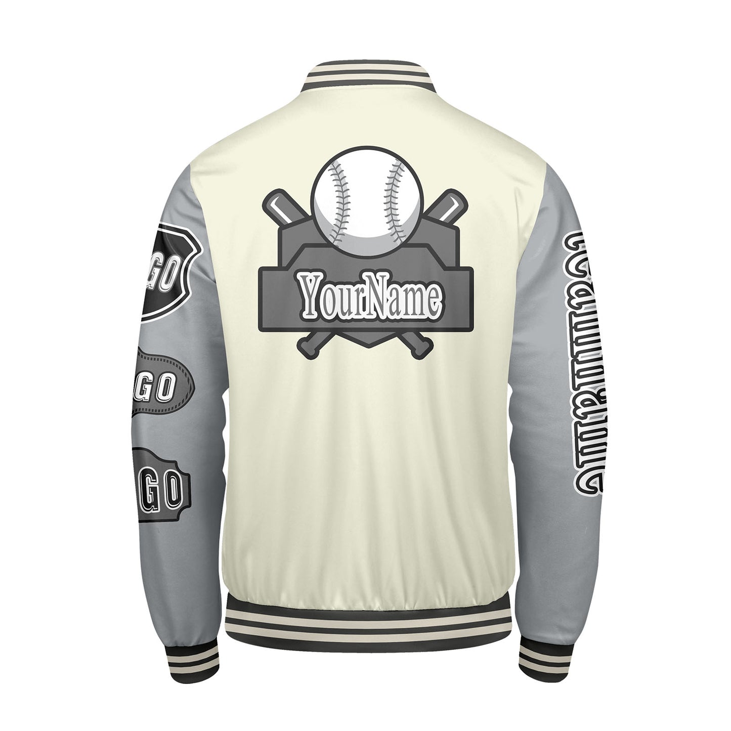 Custom White Grey Letterman Varsity Jacket Personalized Embroidery Printing