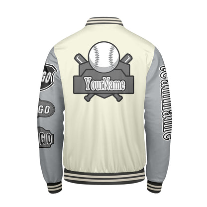 Custom White Grey Letterman Varsity Jacket Personalized Embroidery Printing
