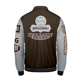 Custom Brown Grey Letterman Varsity Jacket Personalized Embroidery Printing