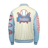 Custom White Blue Letterman Varsity Jacket Personalized Embroidery Printing