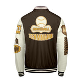 Custom Brown Yellow Letterman Varsity Jacket Personalized Embroidery Printing