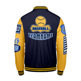 Custom Navy Yellow Letterman Varsity Jacket Personalized Embroidery Printing