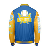 Custom Blue Yellow Letterman Varsity Jacket Personalized Embroidery Printing