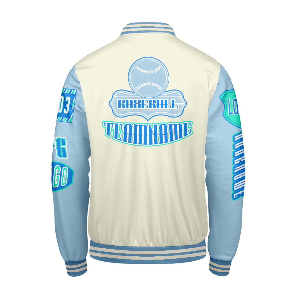 Custom Blue Green Letterman Varsity Jacket Personalized Embroidery Printing