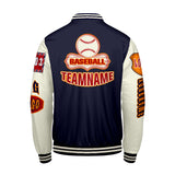 Custom Navy Orange Letterman Varsity Jacket Personalized Embroidery Printing