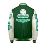 Custom Green White Letterman Varsity Jacket Personalized Embroidery Printing
