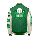 Custom Green White Letterman Varsity Jacket Personalized Embroidery Printing