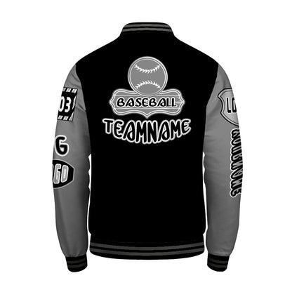 Custom Black Grey Letterman Varsity Jacket Personalized Embroidery Printing