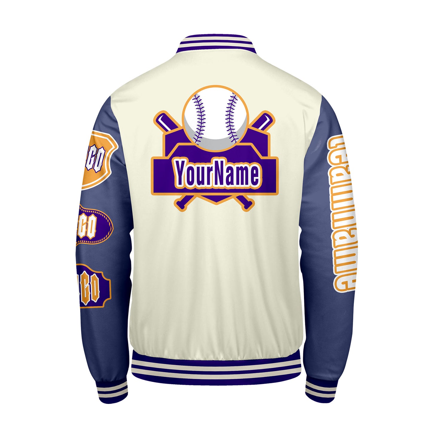 Custom White Purple Letterman Varsity Jacket Personalized Embroidery Printing