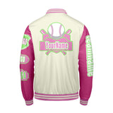 Custom White Pink Letterman Varsity Jacket Personalized Embroidery Printing