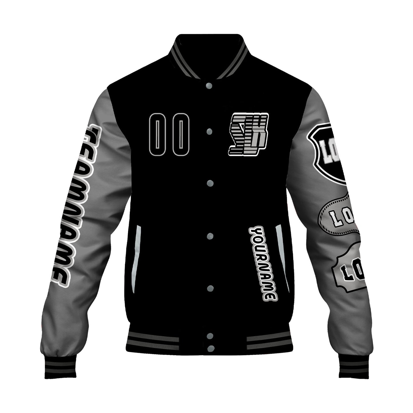 Custom Black Grey Letterman Varsity Jacket Personalized Embroidery Printing