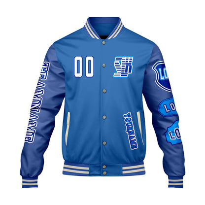 Custom Blue Letterman Varsity Jacket Personalized Embroidery Printing