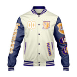 Custom White Purple Letterman Varsity Jacket Personalized Embroidery Printing