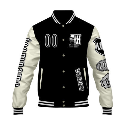 Custom Black White Letterman Varsity Jacket Personalized Embroidery Printing