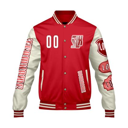 Custom Red White Letterman Varsity Jacket Personalized Embroidery Printing