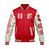 Custom Red White Letterman Varsity Jacket Personalized Embroidery Printing
