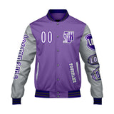 Custom Purple Grey Letterman Varsity Jacket Personalized Embroidery Printing