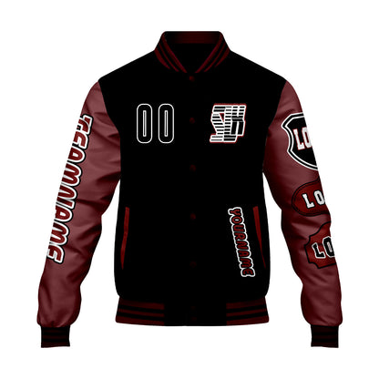 Custom Black Red Letterman Varsity Jacket Personalized Embroidery Printing
