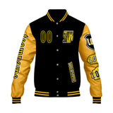 Custom Black Yellow Letterman Varsity Jacket Personalized Embroidery Printing
