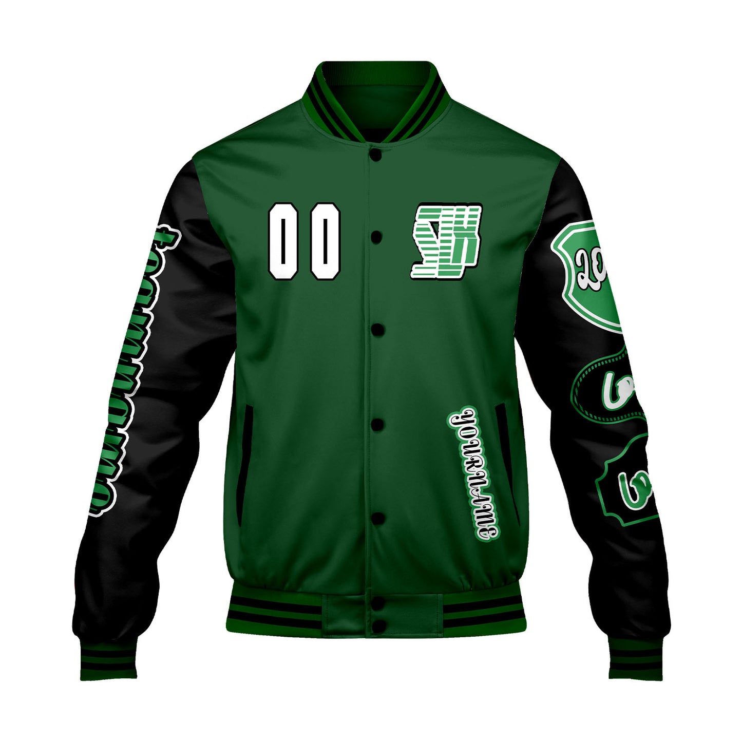 Custom Green Black Letterman Varsity Jacket Personalized Embroidery Printing