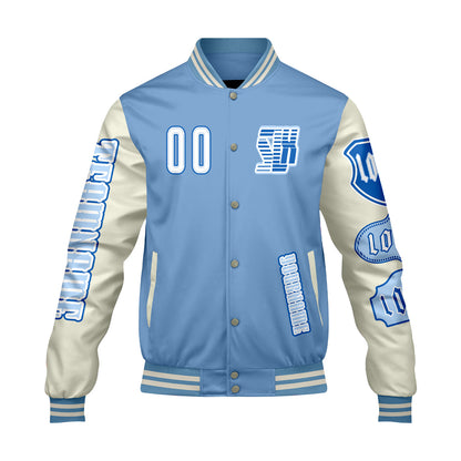 Custom Blue White Letterman Varsity Jacket Personalized Embroidery Printing