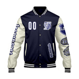 Custom Navy White Letterman Varsity Jacket Personalized Embroidery Printing
