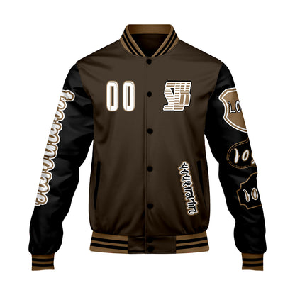 Custom Brown Black Letterman Varsity Jacket Personalized Embroidery Printing