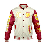 Custom White Red Letterman Varsity Jacket Personalized Embroidery Printing