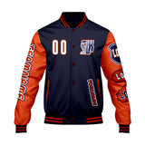 Custom Navy Orange Letterman Varsity Jacket Personalized Embroidery Printing