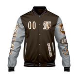 Custom Brown Grey Letterman Varsity Jacket Personalized Embroidery Printing