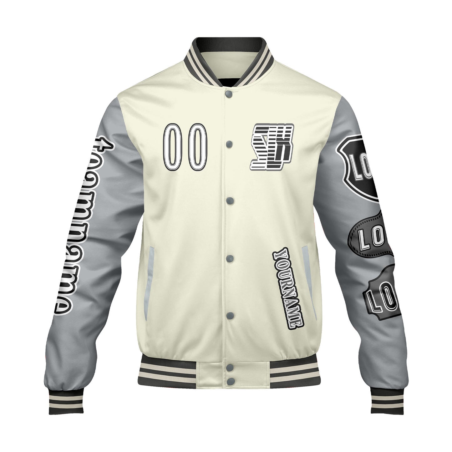 Custom White Grey Letterman Varsity Jacket Personalized Embroidery Printing